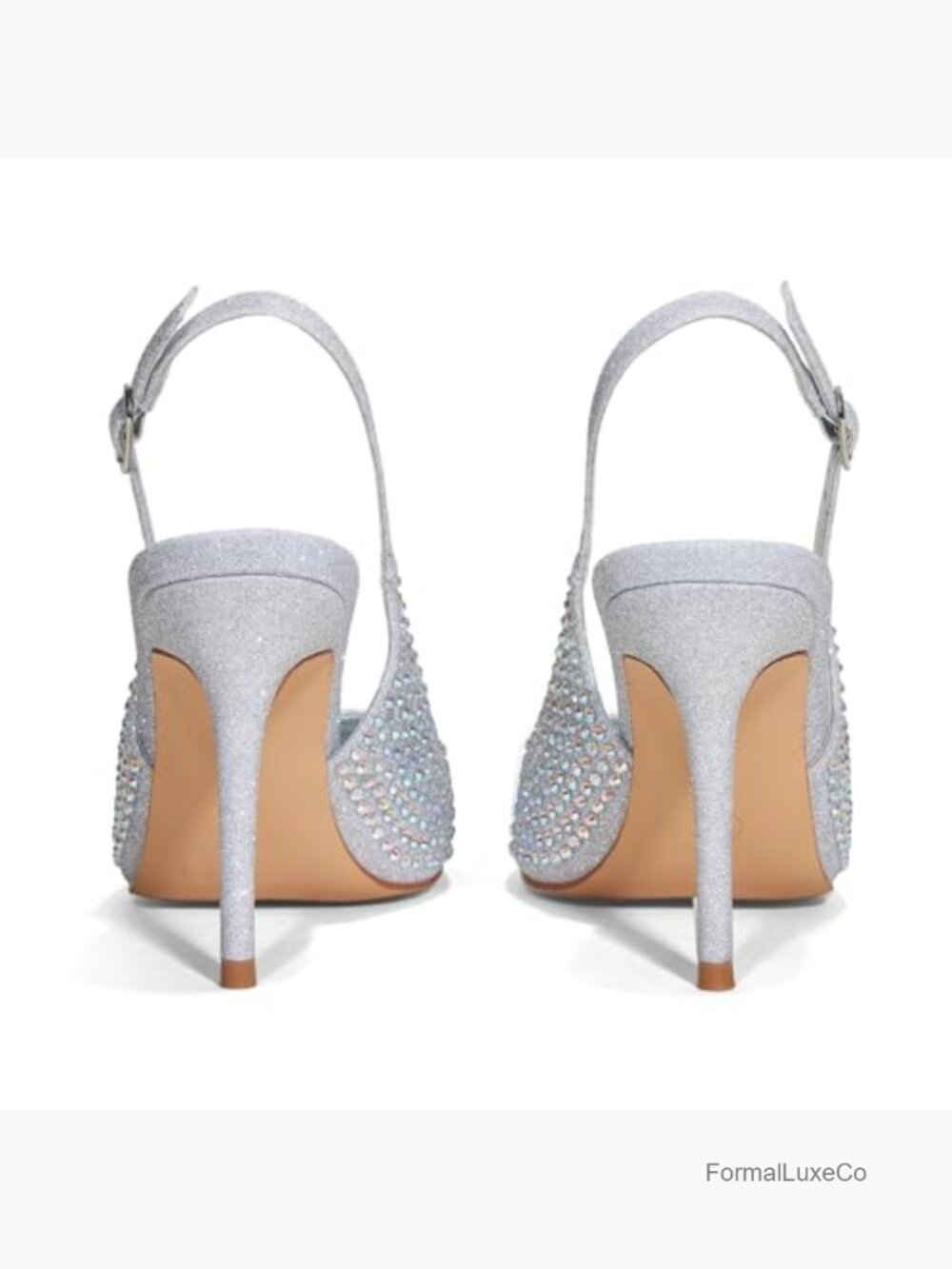 3.7" Adjustable Slingback Pumps Pointed Toe Stilettos Rhinestone Heels Wedding - Picture 6 of 7